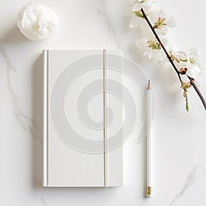 blank notebook and pencil on white background. Empty Space for your text. ai generated