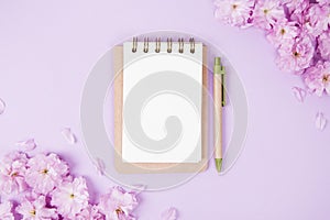 Blank notebook with sakura flowers
