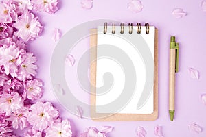 Blank notebook with sakura flowers