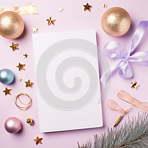 Blank notepad empty diary page Christmas decoration beside,  Xmas note book