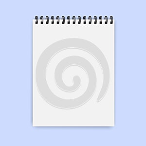 Blank notepad or notebook on a spiral. Vertical book for notes. Vector isolated mocap pad image