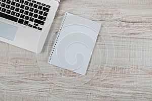 Blank notepad with open white notebook. Top view with copy space