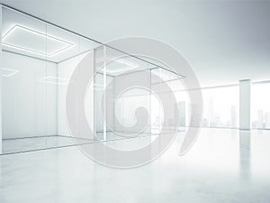 Blank office interior with big windows. 3D rendering