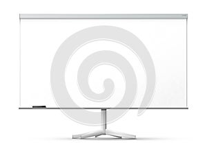 Blank office whiteboard on the monopod, isolated on white background - 3D artwork.