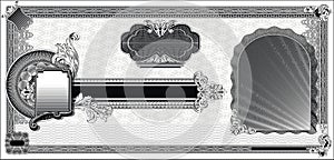 Blank old banknote with side portrait black