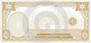 Blank of an old banknote with a side portrait gold