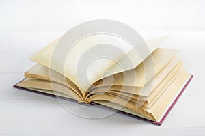 Blank old book opened on white background