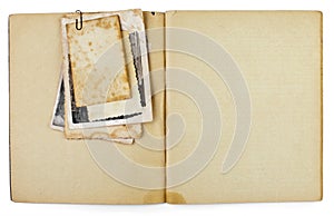 Blank old opened diary with photos photo