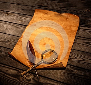 Blank old paper against the background of an aged wood