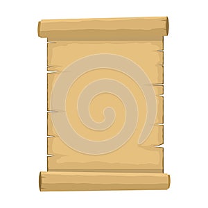 Blank old scroll of papyrus paper cartoon on white background. Blank retro papyrus sheet in flat style
