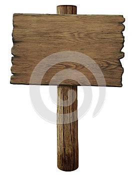 Blank old wood road sign isolated