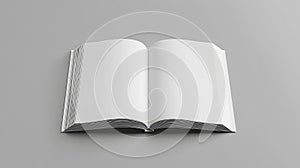 Blank open book on gray background for creative design and writing projects