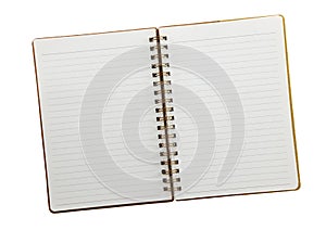 Blank open notebook isolated on white background