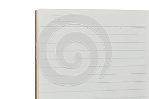 blank open notebook with lined paper on white background