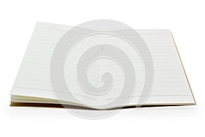 blank open notebook with lined paper on white background