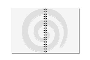 Blank open pages book with binder metal spiral template. Notebook mock up isolated on white background. Vector