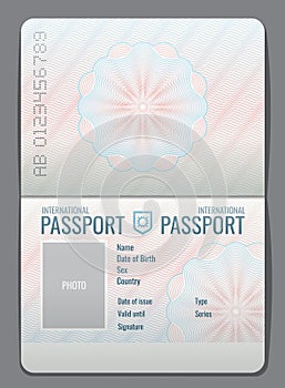 Blank open passport template vector illustration