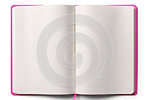 blank open ruled notebook with neon pink thread , binding and pink bookend paper Generative AI.