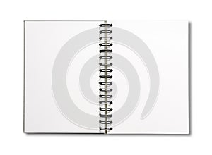 Blank open spiral notebook isolated on white