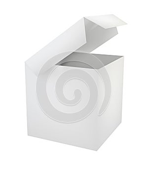 Blank opened white box with reflection.