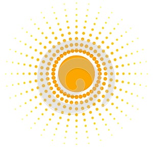 Blank orange abstract banner of dots Design element in the form of a sun with dotted rays in a retro style Decorative isolated