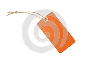 Blank orange cardboard Price tag or label isolated on a white background