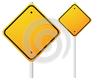 Blank Orange Roadsigns with empty space on metal poles. Smaller,