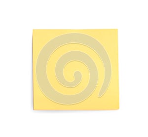 Blank orange sticky note on white background, top view