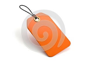 A blank orange tag with a black string ready for your message or price