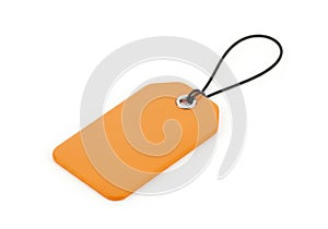 Blank orange tag with string on white background