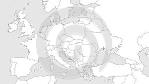 Blank outline map of Europe with Caucasian region. Simplified wireframe map of black lined borders. Vector illustration