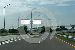 Blank overhead freeway directional sign. copy space.