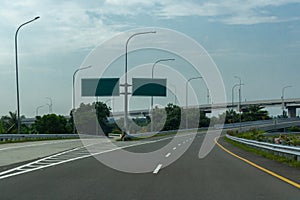 Blank overhead freeway directional sign. copy space.