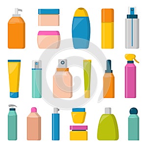 Blank package container dummy collection bottle template flat vector illustration.