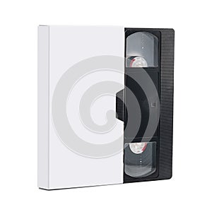 Blank package VHS cassette. Video cassette case mockup. Isolated. Clean Video Home System standard cassette cover box