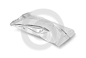 Blank packaging aluminium foil snack pouch isolated on white