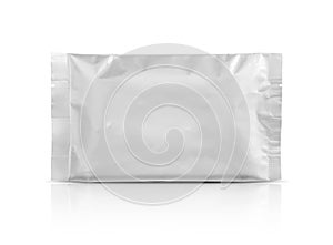 Blank packaging aluminum foil pouch isolated on white background photo