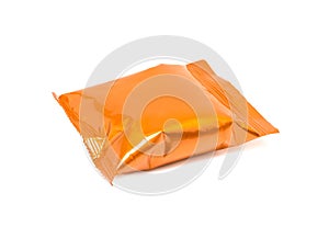 Blank packaging aluminum foil snack pouch isolated on white