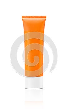 Blank packaging cosmetic sunscreen tube isolated on white