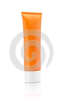 blank packaging cosmetic sunscreen tube isolated on white