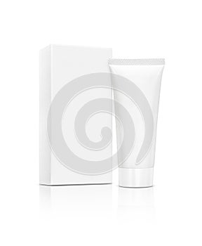 Blank packaging cosmetic tube with box on white background