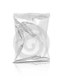 Blank packaging foil snack pouch isolated on white