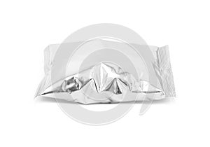 Blank packaging foil snack pouch isolated on white background