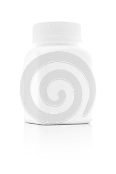 Blank packaging medicine plastic bottle on white
