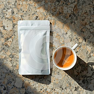 Blank Packaging Pouch Brewed Drink Cup Flat Lay