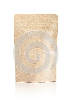 Blank packaging recycled kraft paper pouch isolated on white