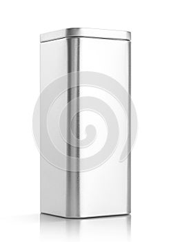 Blank packaging silver metallic box for premium product design mock-up isolated on white background