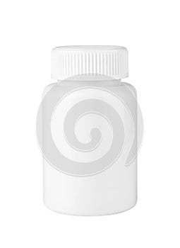 Blank packaging white plastic jar for pills isolated