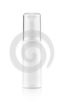 Blank packaging white plastic serum bottle isolated on white background