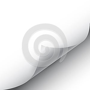 Blank page with curled corner and shadow, page curl with shadow on blank sheet of paper, corner of sheet of paper â€“ vector
